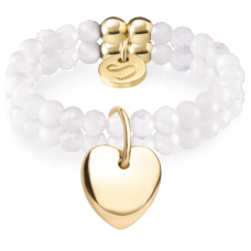 Комплект каблучок з міні намистин місячного каменю з шарміком на петельці «Серце»
